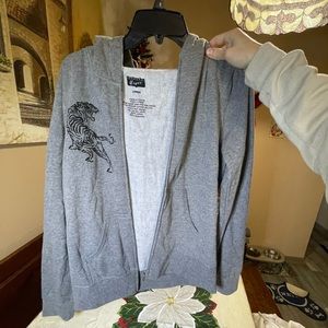 Large , juniors i think , grey zip sweater